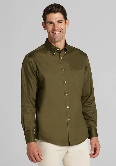 Men's Jos. A. Bank Tailored Fit Solid Twill Casual Shirt at Jos. A. Bank, Green/Sage