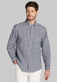 Men's Jos. A. Bank Tailored Fit Linen Blend Check Casual Shirt at Jos. A. Bank, Blue/Navy