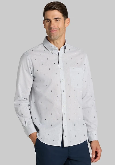 Men's Jos. A. Bank Tailored Fit Linen Blend Nautical Pinstripe Casual Shirt at Jos. A. Bank, Cream/White