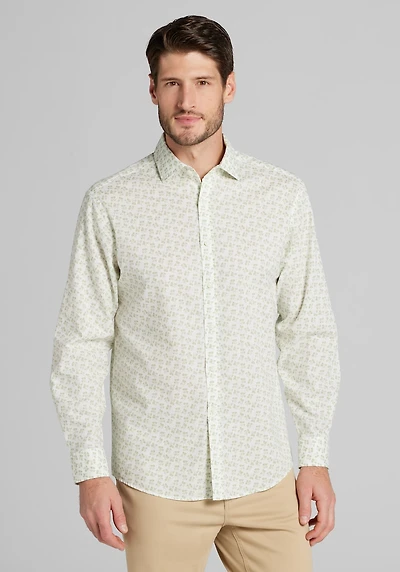 Men's Jos. A. Bank Tailored Fit Mini Floral Cluster Casual Shirt at Jos. A. Bank, Green/Sage, 