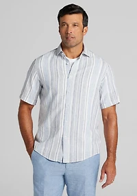 Men's Jos. A. Bank Tailored Fit Ombre Stripe Linen Blend Short Sleeve Casual Shirt at Jos. A. Bank, Blue/Navy