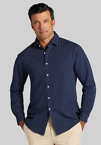Men's Jos. A. Bank Tailored Fit Pinstripe Linen-Cotton Blend Casual Shirt at Jos. A. Bank, Blue/Navy