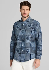 Men's Jos. A. Bank Tailored Fit Linen Blend Paisley Square Casual Shirt at Jos. A. Bank, Blue/Navy