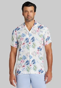 Men's Jos. A. Bank Tailored Fit Lotus Short Sleeve Casual Shirt at Jos. A. Bank, Cream/White