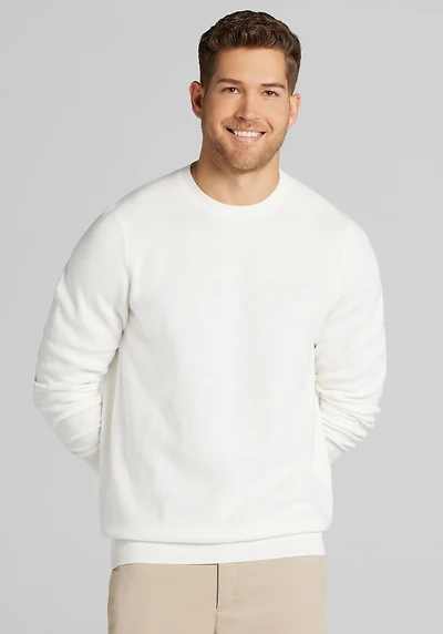 Men's Jos. A. Bank Tailored Fit Textured Crew Neck Sweater at Jos. A. Bank, Bright White/Cream/White