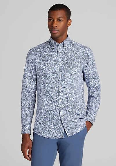 Men's Jos. A. Bank Tailored Fit Mini Leaf Button-Down Collar Casual Shirt at Jos. A. Bank, Blue/Navy