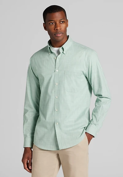 Men's Jos. A. Bank Tailored Fit Mini Houndstooth Button-Down Collar Casual Shirt at Jos. A. Bank, Green