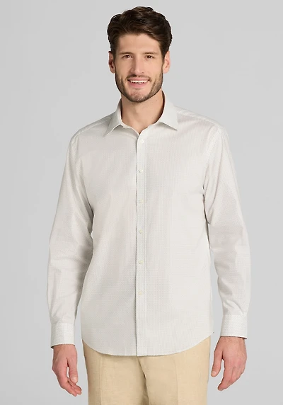 Men's Jos. A. Bank Tailored Fit Mini Geo Casual Shirt at Jos. A. Bank, Green/Olive