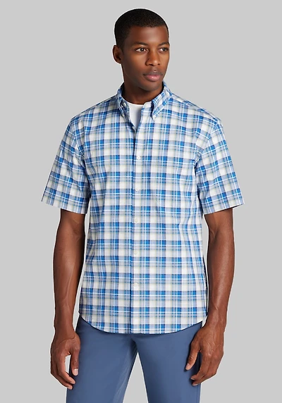 Men's Jos. A. Bank Diamond Polka Dot Short Sleeve Casual Shirt at Jos. A. Bank, Light Blue