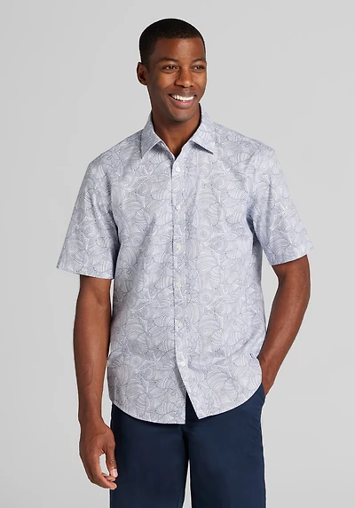 Men's Jos. A. Bank Tailored Fit Overlapping Paisleys Short Sleeve Casual Shirt at Jos. A. Bank, Blue/Navy