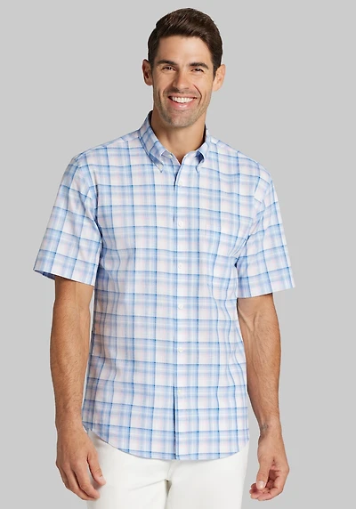 Men's Jos. A. Bank Tailored Fit Ombre Plaid Short Sleeve Casual Shirt at Jos. A. Bank, Light Blue