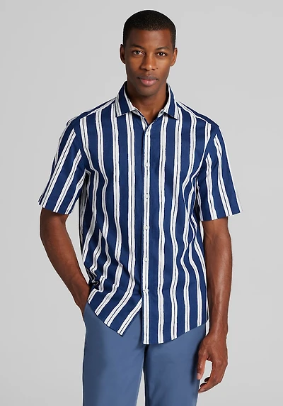 Men's Jos. A. Bank Tailored Fit Painted Stripe Casual Shirt at Jos. A. Bank, Blue/Navy