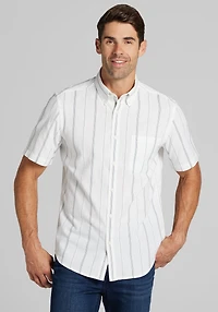 Men's Jos. A. Bank Tailored Fit Embroidered Stripe Short Sleeve Casual Shirt at Jos. A. Bank, Cream/White