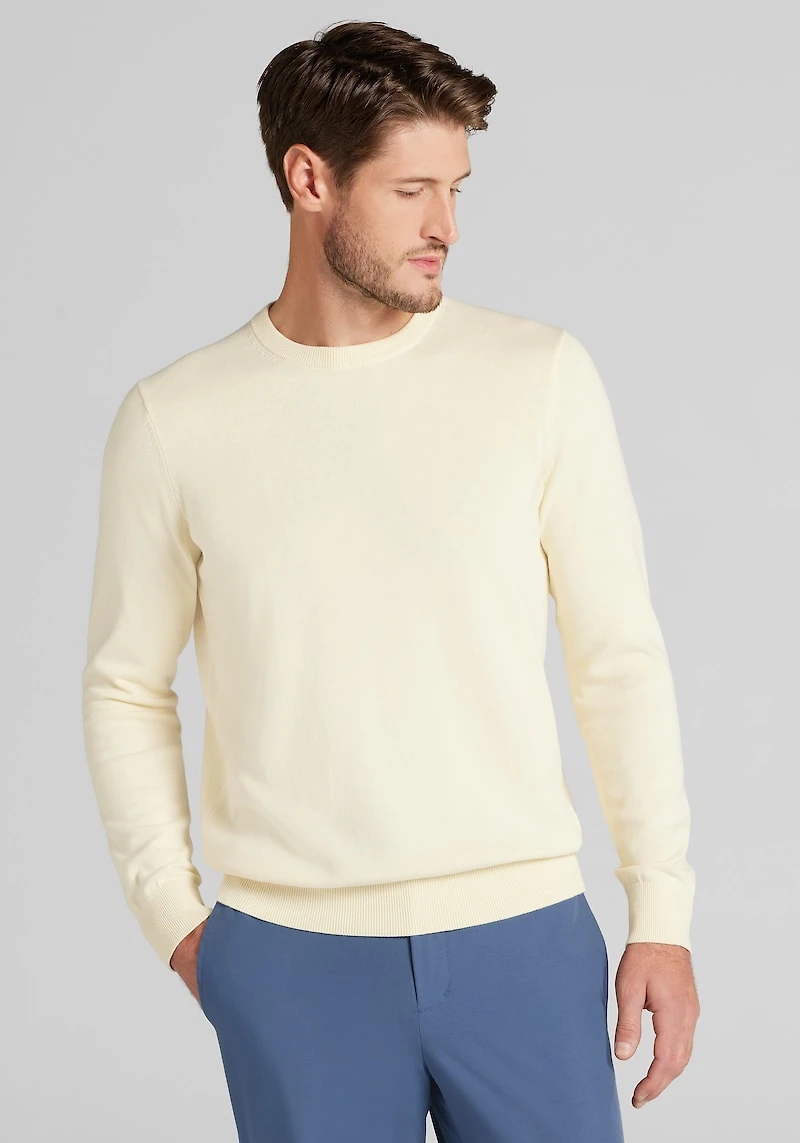 Men's Jos. A. Bank Tailored Fit Garment-Dyed Crew Neck Sweater at Jos. A. Bank, Pastel Yellow