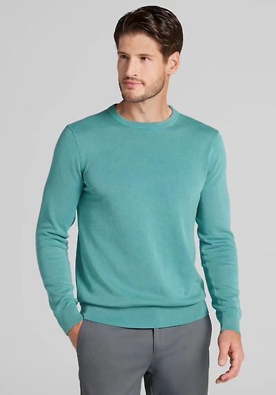 Men's Jos. A. Bank Tailored Fit Garment-Dyed Crew Neck Sweater at Jos. A. Bank, Multi/Pagoda Blue