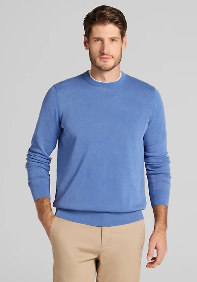 Men's Jos. A. Bank Tailored Fit Garment-Dyed Crew Neck Sweater at Jos. A. Bank, Deja Vu Blue