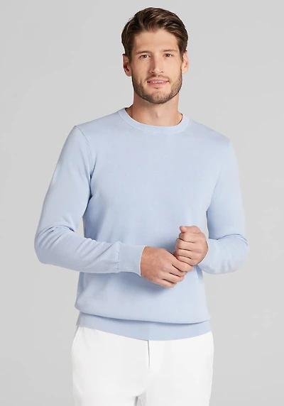 Men's Jos. A. Bank Tailored Fit Garment-Dyed Crew Neck Sweater at Jos. A. Bank, Blue/Windsurfer