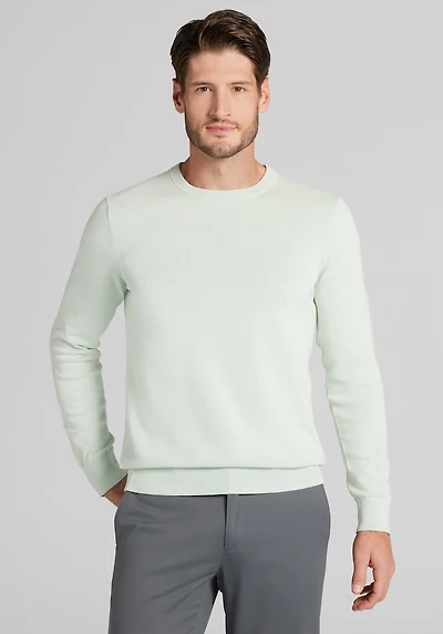 Men's Jos. A. Bank Tailored Fit Garment-Dyed Crew Neck Sweater at Jos. A. Bank, Green/Icy Morn