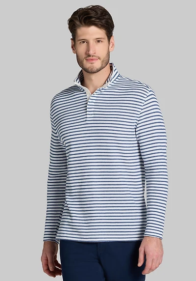 Men's Jos. A. Bank Tailored Fit Stripe Mock Polo at Jos. A. Bank, Blue/Navy