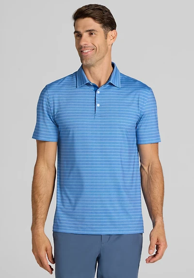 Men's Traveler® Performance Tailored Fit Birdseye Stripe Polo at Jos. A. Bank, Deja Vu Blue