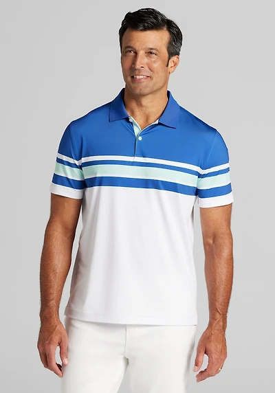 Men's Traveler® Collection Tailored Fit Engineered Stripe Performance Polo at Jos. A. Bank, Deja Vu Blue