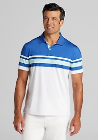 Men's Traveler® Collection Tailored Fit Engineered Stripe Performance Polo at Jos. A. Bank, Deja Vu Blue