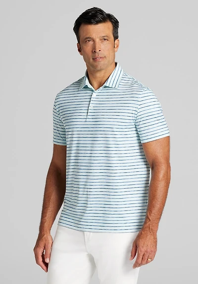 Men's Traveler® Collection Tailored Fit Space-Dye Stripe Performance Polo at Jos. A. Bank, Icy Morn/Multi