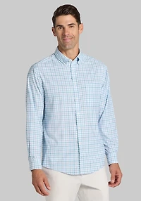 Men's Traveler® Performance Tailored Fit Medium Grid Casual Shirt at Jos. A. Bank, Light Blue