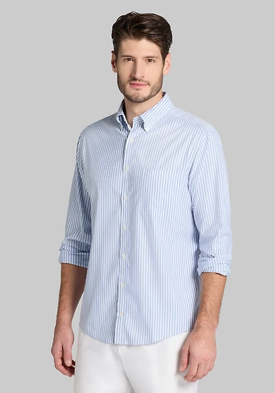 Men's Traveler® Performance Tailored Fit Bengal Stripe Casual Shirt at Jos. A. Bank, Light Blue