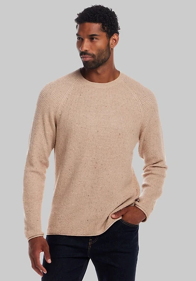 Men's Weatherproof Vintage Traditional Fit Waffle Knit Donegal Crew Neck Sweater at Jos. A. Bank, Tan