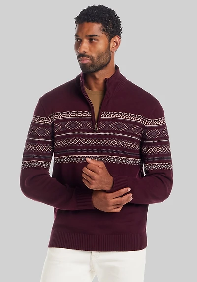 Men's Weatherproof Vintage Traditional Fit Pinpoint Fair Isle 1/4-Zip Sweater at Jos. A. Bank, Burgundy