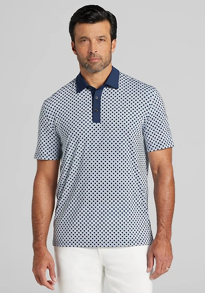 Men's Traveler® Collection Traditional Fit Performance Trellis Polo at Jos. A. Bank, Blue/Navy Blazer