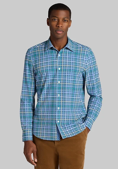 Men's Con. Struct Slim Fit Plaid 4-Way Stretch Casual Shirt at Jos. A. Bank, Blue/Navy