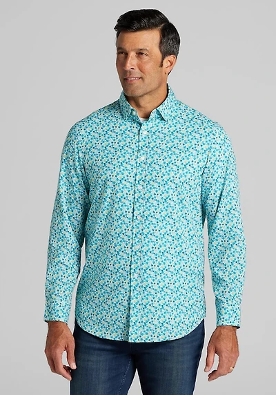 Men's Traveler® COOLMOTION Tailored Fit Mini Floral Casual Shirt at Jos. A. Bank, Multi/Teal