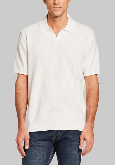 Men's Weatherproof Vintage Traditional Fit Stonewash Weave Johnny Collar Sweater at Jos. A. Bank, White/Cream