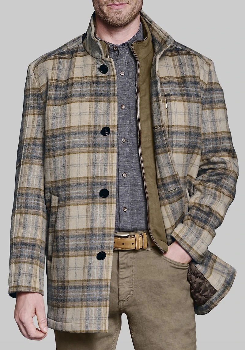 Men's Johnston & Murphy Tailored Fit Plaid Car Coat at Jos. A. Bank, Brown,