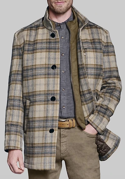 Men's Johnston & Murphy Tailored Fit Plaid Car Coat at Jos. A. Bank, Brown,