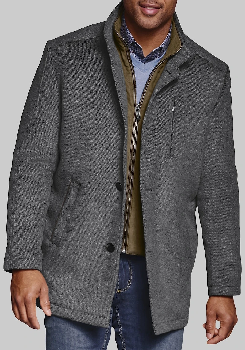 Men's Johnston & Murphy Tailored Fit Wool Blend Car Coat with Bib at Jos. A. Bank, Grey
