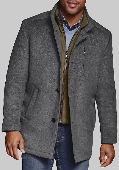 Men's Johnston & Murphy Tailored Fit Wool Blend Car Coat with Bib at Jos. A. Bank, Grey