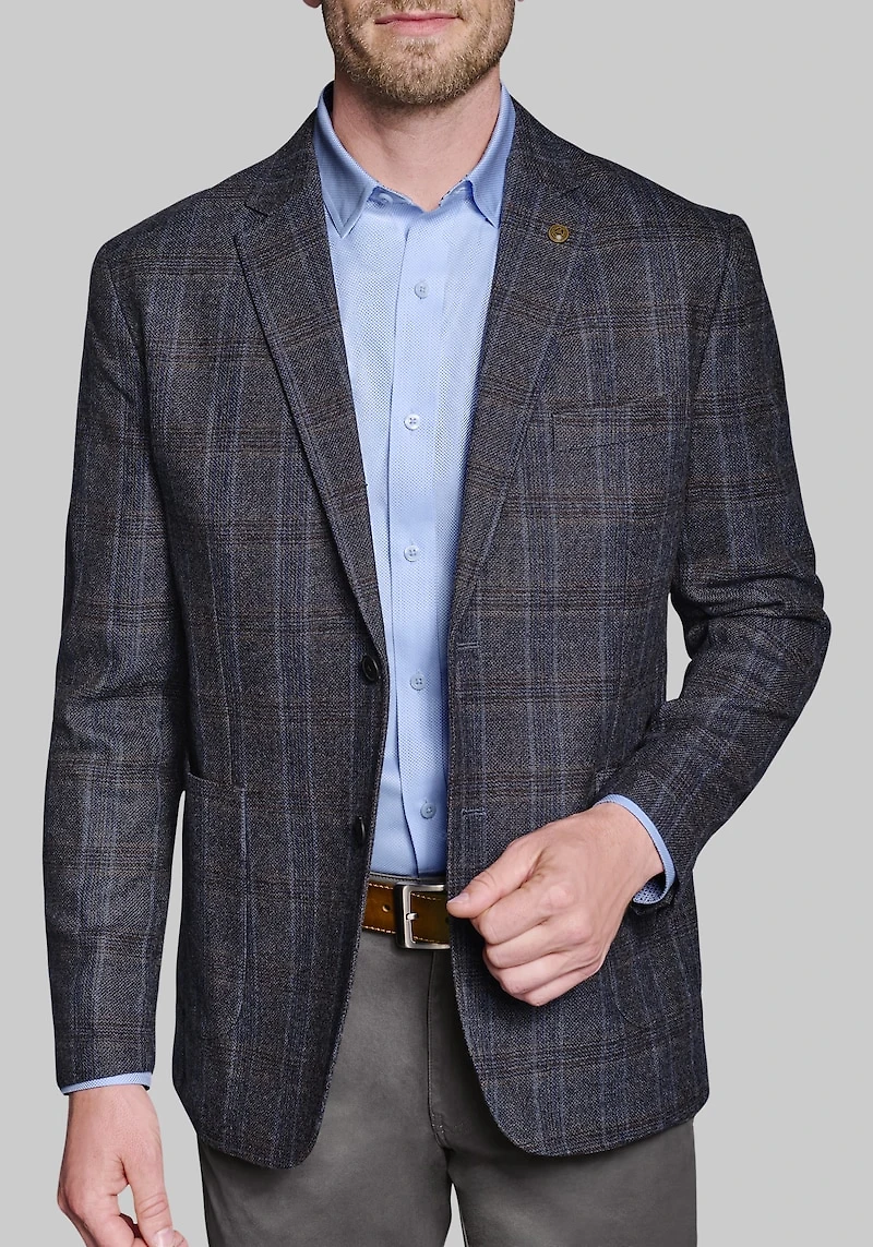 Men's Johnson & Murphy Tailored Fit Plaid Deconstructed Blazer at Jos. A. Bank, Blue/Navy,