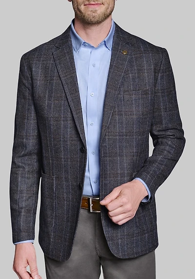 Men's Johnson & Murphy Tailored Fit Plaid Deconstructed Blazer at Jos. A. Bank, Blue/Navy,