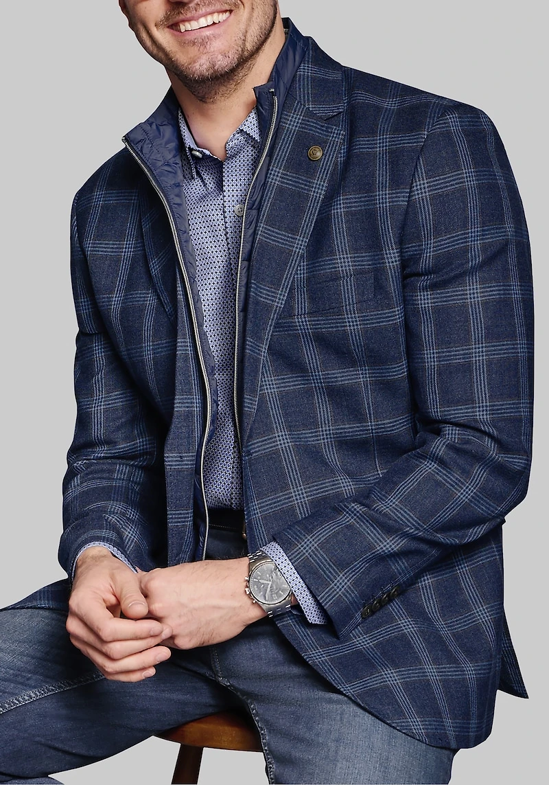 Men's Johnston & Murphy Tailored Fit Plaid Bib Blazer at Jos. A. Bank, Blue/Navy,