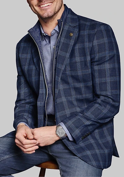 Men's Johnston & Murphy Tailored Fit Plaid Bib Blazer at Jos. A. Bank, Blue/Navy,