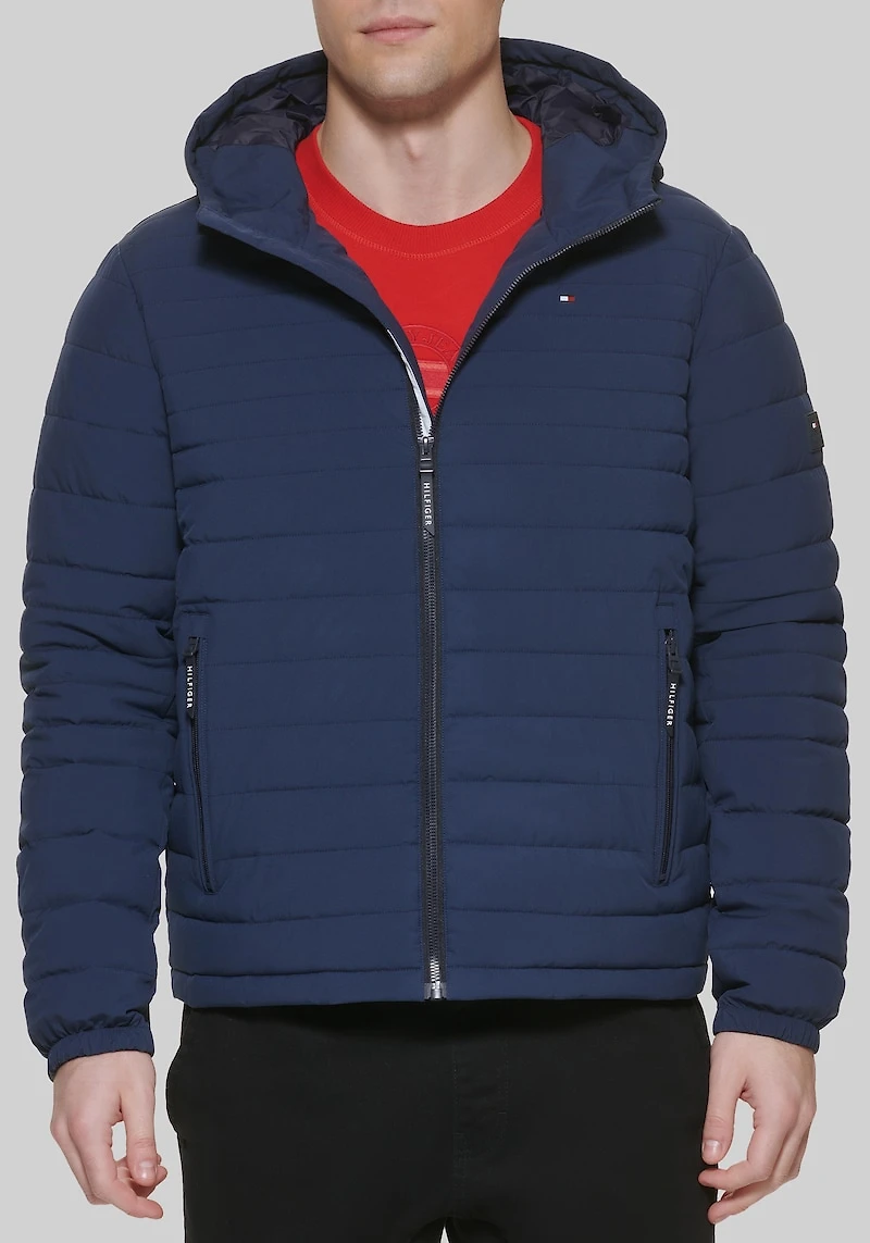 Men's Tommy Hilfiger Tailored Fit Lightweight Softshell Rain Jacket at Jos. A. Bank, Blue/Dark Navy