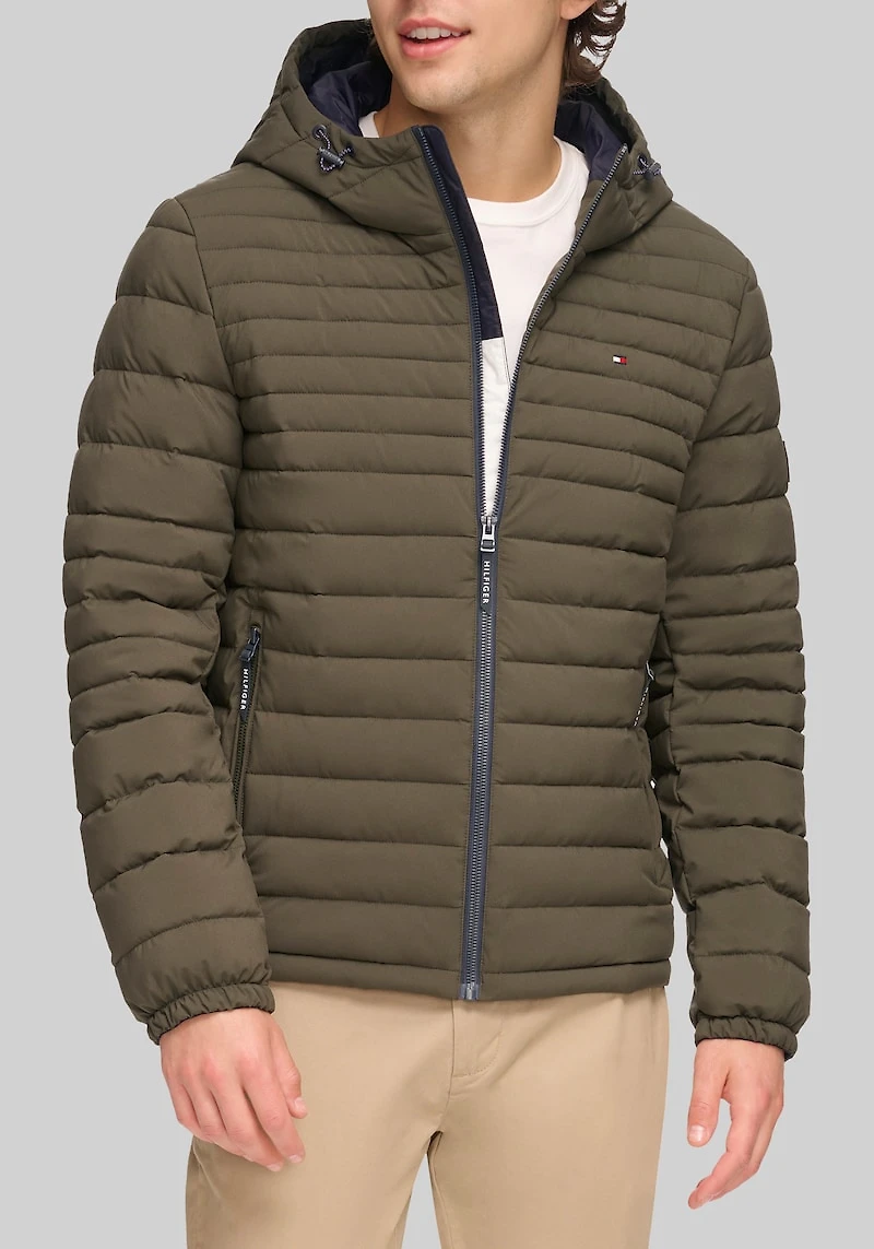 Men's Tommy Hilfiger Tailored Fit Lightweight Softshell Rain Jacket at Jos. A. Bank, Green/Olive