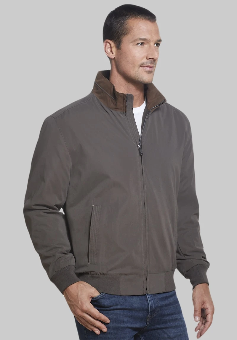 Men's Weatherproof Tailored Fit Microfiber Fleece-Lined Bomber Jacket at Jos. A. Bank, Brown