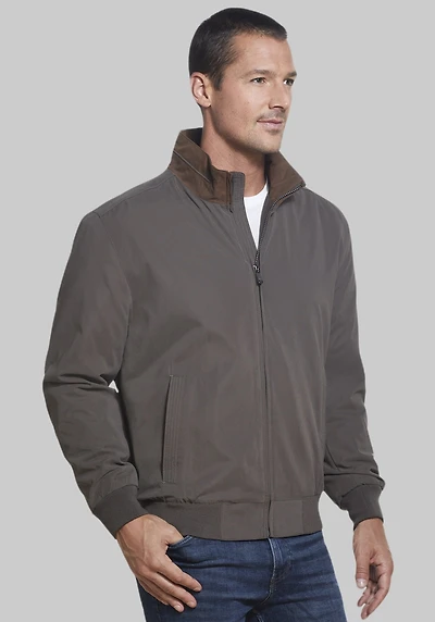 Men's Weatherproof Tailored Fit Microfiber Fleece-Lined Bomber Jacket at Jos. A. Bank, Brown