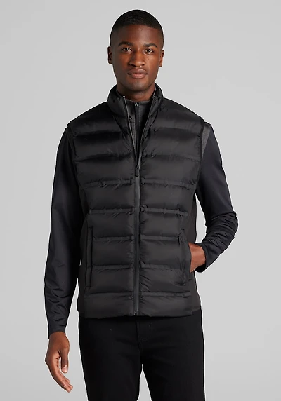 Men's Traveler Collection Tailored Fit Mixed Media Vest at Jos. A. Bank, Black