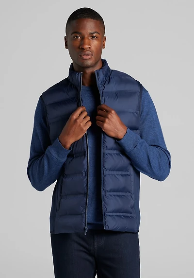 Men's Traveler Collection Tailored Fit Mixed Media Vest at Jos. A. Bank, Blue/Navy