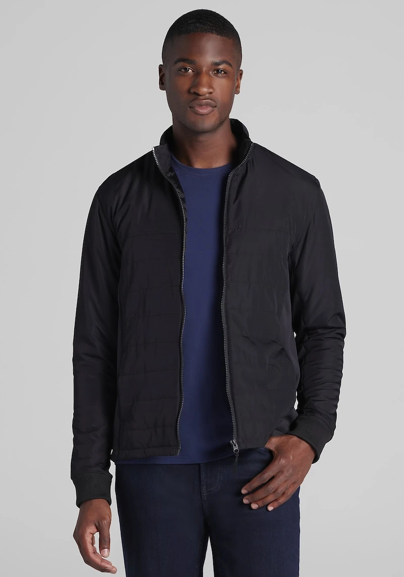 Men's Traveler® Collection Tailored Fit Mixed Media Soft Shell Jacket at Jos. A. Bank, Black